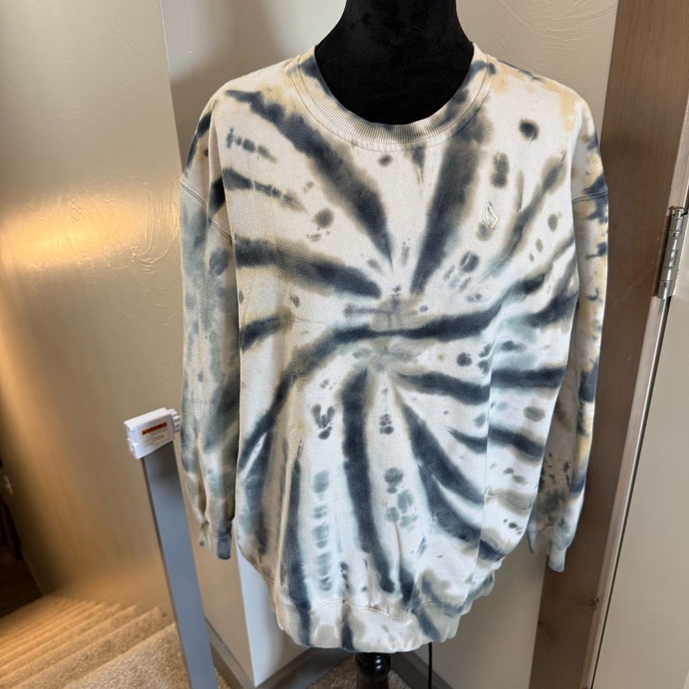 Volcom Tie-Dye Crewneck Sweatshirt in White and Charcoal